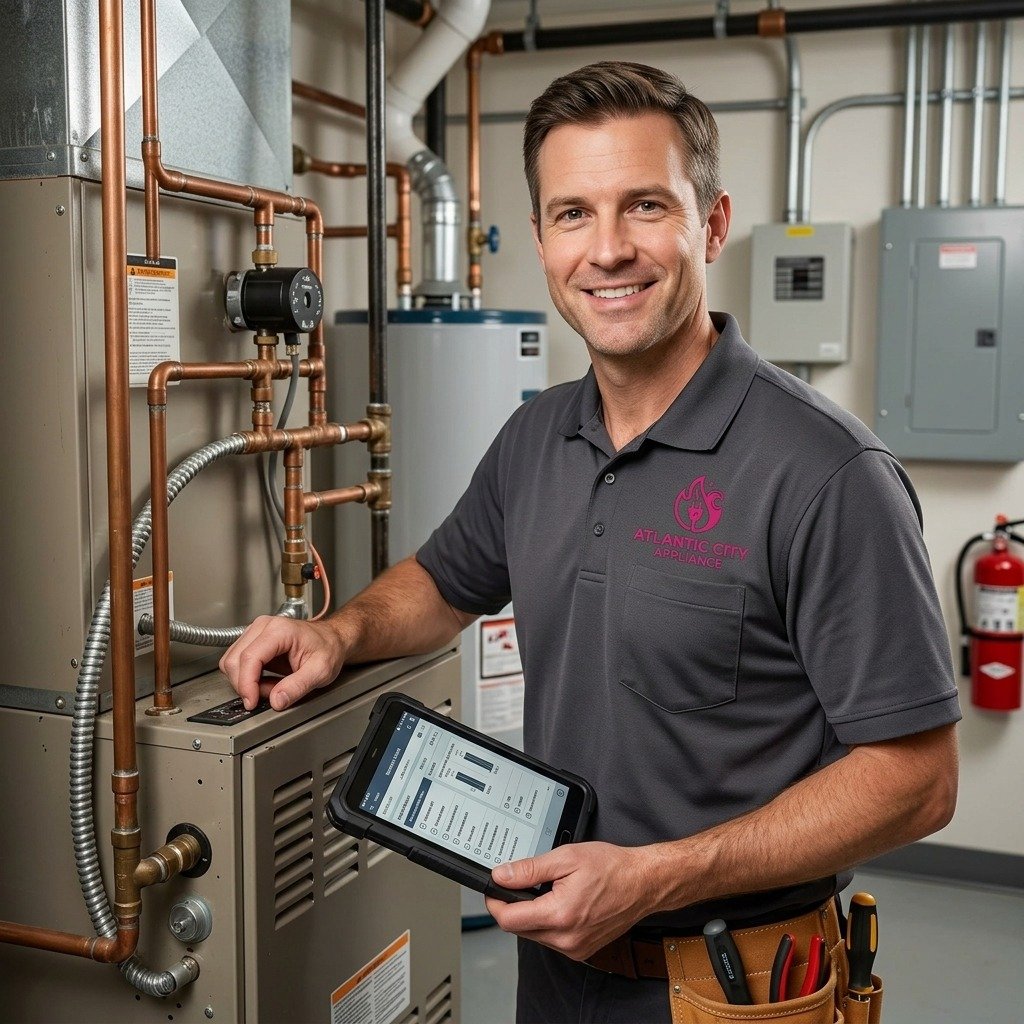 Technician running diagnostics on a kitchen appliance in Atlantic City